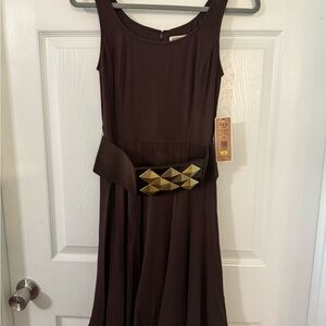Nue by Shani Brown Sleeveless Dress with Geometric Belt